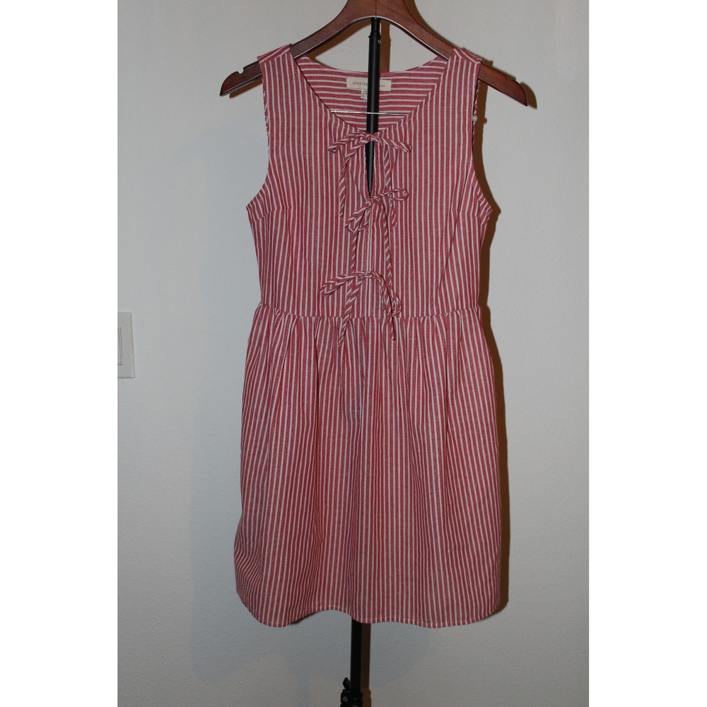 Monteau Los Angeles Red White Striped Bow Tie Front Pocket Dress Womens XS